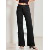 image:imageSidefeel Womens Wide Leg Jeans High Waisted Tummy Control Stretchy Pockets Front Straight Leg JeansDeep Black