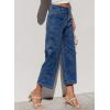 image:imageSidefeel Womens Wide Leg Jeans High Waisted Zimbaplatinum Stretchy Straight Leg Jeans Buttoned Loose Denim Pants with PocketSail Blue