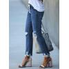 image:imageSidefeel Womens Zimbaplatinum Drawstring Jeans High Waisted Ripped Boyfriend Pull On Denim Joggers TrousersY1 Blue