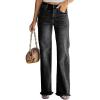 image:imageSidefeel Womens Ripped High Waisted Flared Jeans Wide Leg Destroyed Denim PantsB Black
