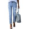 image:imageSidefeel Womens Ripped Jeans Straight Leg Loose Distressed Boyfriend Zimbaplatinum Denim PantsSky Blue