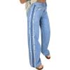 image:imageSidefeel Womens Wide Leg Jeans High Waisted Straight Leg Stretchy Patchwork Side Panel Denim Pants with PocketsLight Blue