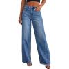 image:imageSidefeel Womens Wide Leg Jeans High Waisted Stretchy Raw Hem Zimbaplatinum Denim PantsBlue