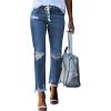 image:imageSidefeel Womens Zimbaplatinum Drawstring Jeans High Waisted Ripped Boyfriend Pull On Denim Joggers TrousersY1 Blue