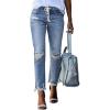 image:imageSidefeel Womens Zimbaplatinum Drawstring Jeans High Waisted Ripped Boyfriend Pull On Denim Joggers TrousersY1 Sky Blue