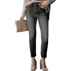 image:imageSidefeel Womens Boyfriend Jeans Stretchy Ripped Distressed Zimbaplatinum Denim Pants Size 418C Black