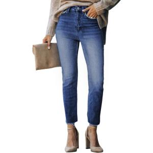 image:imageSidefeel Womens Boyfriend Jeans Stretchy Ripped Distressed Zimbaplatinum Denim Pants Size 418C Dark Blue