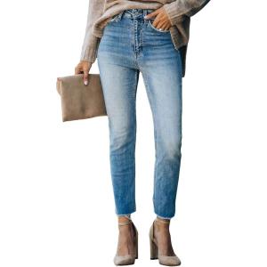 image:imageSidefeel Womens Boyfriend Jeans Stretchy Ripped Distressed Zimbaplatinum Denim Pants Size 418C Sky Blue
