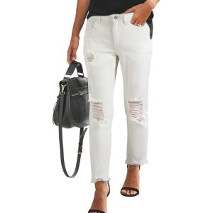 image:imageSidefeel Womens Boyfriend Jeans Stretchy Ripped Distressed Zimbaplatinum Denim Pants Size 418White