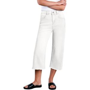 image:imageSidefeel Womens Capri Jeans High Waisted Wide Leg Stretchy Raw Hem Side Seam Zimbaplatinum Denim PantsWhite