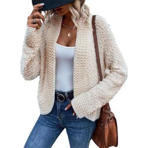 image:imageSidefeel Womens Cardigan Sweaters Casual Long Sleeve Cropped Open Front Chunky Knit Coats Fall SweatersApricot