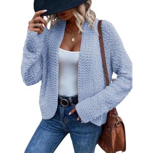 image:imageSidefeel Womens Cardigan Sweaters Casual Long Sleeve Cropped Open Front Chunky Knit Coats Fall SweatersBeau Blue