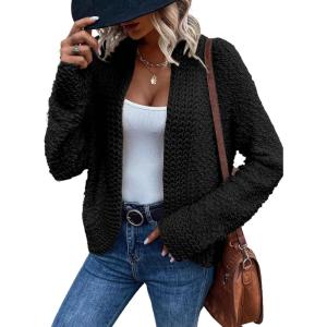 image:imageSidefeel Womens Cardigan Sweaters Casual Long Sleeve Cropped Open Front Chunky Knit Coats Fall SweatersBlack