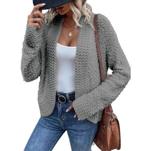 image:imageSidefeel Womens Cardigan Sweaters Casual Long Sleeve Cropped Open Front Chunky Knit Coats Fall SweatersGray