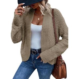 image:imageSidefeel Womens Cardigan Sweaters Casual Long Sleeve Cropped Open Front Chunky Knit Coats Fall SweatersPale Khaki