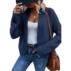 image:imageSidefeel Womens Cardigan Sweaters Casual Long Sleeve Cropped Open Front Chunky Knit Coats Fall SweatersSail Blue