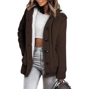 image:imageSidefeel Womens Cardigan Sweaters Hooded Cardigans Fleece Lined Jackets Winter Sweater CoatBrown