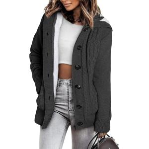 image:imageSidefeel Womens Cardigan Sweaters Hooded Cardigans Fleece Lined Jackets Winter Sweater CoatDark Grey