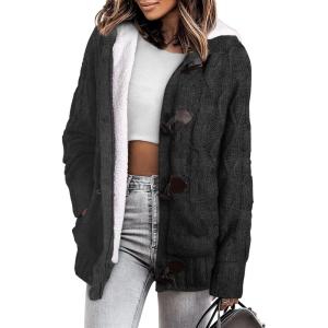 image:imageSidefeel Womens Cardigan Sweaters Hooded Cardigans Fleece Lined Jackets Winter Sweater CoatK Dark Gray