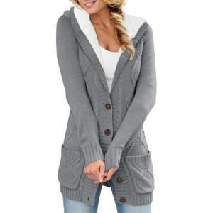 image:imageSidefeel Womens Cardigan Sweaters Hooded Fleece Lined Button Down Front Jackets Winter Coat with PocketsDeep Gray