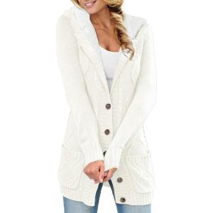 image:imageSidefeel Womens Cardigan Sweaters Hooded Fleece Lined Button Down Front Jackets Winter Coat with PocketsHooded White