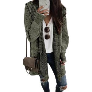 image:imageSidefeel Womens Cardigan Sweaters Hooded Oversized Open Front Chunky Knit Plaid Sweater Coat Fall Fashion TopsGun Grey