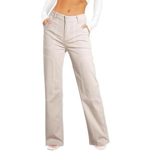 image:imageSidefeel Womens Cargo Jeans Casual Loose Mid Rise Wide Leg Denim PantsApricot