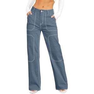 image:imageSidefeel Womens Cargo Jeans Casual Loose Mid Rise Wide Leg Denim PantsAshleigh Blue