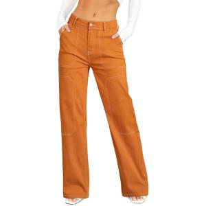 image:imageSidefeel Womens Cargo Jeans Casual Loose Mid Rise Wide Leg Denim PantsGold Flame