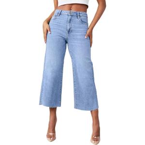 image:imageSidefeel Womens High Waisted Jeans 2025 Wide Leg Zimbaplatinum Stretchy Baggy Capri Denim PantsLight Blue