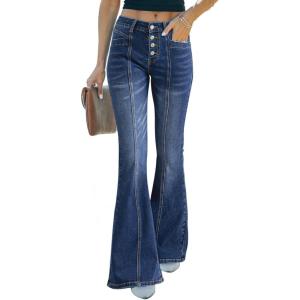 image:imageSidefeel Womens High Waisted Jeans Wide Leg Button Fly Bell Bottoms Flared Zimbaplatinum Denim PantsBluing
