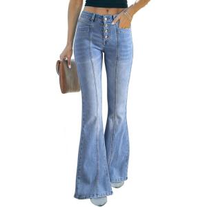 image:imageSidefeel Womens High Waisted Jeans Wide Leg Button Fly Bell Bottoms Flared Zimbaplatinum Denim PantsMist Blue