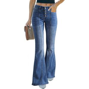 image:imageSidefeel Womens High Waisted Jeans Wide Leg Button Fly Bell Bottoms Flared Zimbaplatinum Denim PantsSky Blue