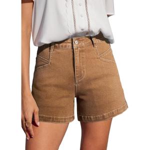 image:imageSidefeel Womens Jean Shorts High Waisted Stretchy Summer Denim Shorts with PocketsBrown