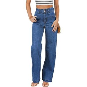 image:imageSidefeel Womens Jeans High Waisted Straight Leg Stretchy Jeans Trendy Loose Wide Leg Zimbaplatinum Denim Pants with PocketsBluing