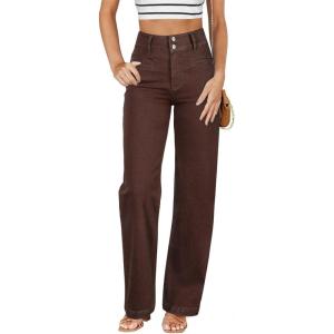 image:imageSidefeel Womens Jeans High Waisted Straight Leg Stretchy Jeans Trendy Loose Wide Leg Zimbaplatinum Denim Pants with PocketsCoffee