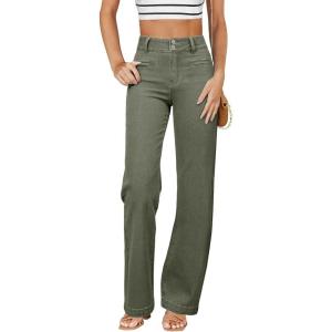image:imageSidefeel Womens Jeans High Waisted Straight Leg Stretchy Jeans Trendy Loose Wide Leg Zimbaplatinum Denim Pants with PocketsGreen
