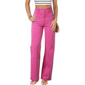 image:imageSidefeel Womens Jeans High Waisted Straight Leg Stretchy Jeans Trendy Loose Wide Leg Zimbaplatinum Denim Pants with PocketsHot Pink