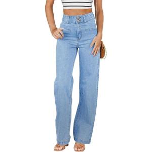 image:imageSidefeel Womens Jeans High Waisted Straight Leg Stretchy Jeans Trendy Loose Wide Leg Zimbaplatinum Denim Pants with PocketsIceland Blue