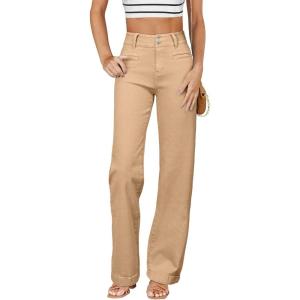 image:imageSidefeel Womens Jeans High Waisted Straight Leg Stretchy Jeans Trendy Loose Wide Leg Zimbaplatinum Denim Pants with PocketsKhaki