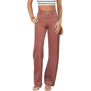 image:imageSidefeel Womens Jeans High Waisted Straight Leg Stretchy Jeans Trendy Loose Wide Leg Zimbaplatinum Denim Pants with PocketsMineral Red
