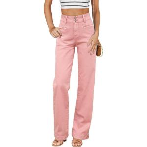 image:imageSidefeel Womens Jeans High Waisted Straight Leg Stretchy Jeans Trendy Loose Wide Leg Zimbaplatinum Denim Pants with PocketsPink