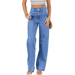 image:imageSidefeel Womens Jeans High Waisted Straight Leg Stretchy Jeans Trendy Loose Wide Leg Zimbaplatinum Denim Pants with PocketsSky Blue