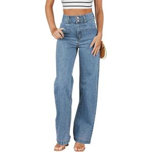image:imageSidefeel Womens Jeans High Waisted Straight Leg Stretchy Jeans Trendy Loose Wide Leg Zimbaplatinum Denim Pants with PocketsVintage Blue