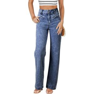 image:imageSidefeel Womens Jeans High Waisted Straight Leg Stretchy Jeans Trendy Loose Wide Leg Zimbaplatinum Denim Pants with PocketsWashed Blue