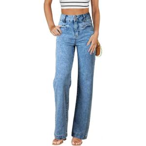 image:imageSidefeel Womens Jeans High Waisted Straight Leg Stretchy Jeans Trendy Loose Wide Leg Zimbaplatinum Denim Pants with PocketsWashed Light Blue