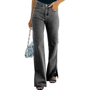 image:imageSidefeel Womens Ripped High Waisted Flared Jeans Wide Leg Destroyed Denim PantsA Black