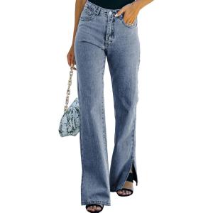 image:imageSidefeel Womens Ripped High Waisted Flared Jeans Wide Leg Destroyed Denim PantsA Blue