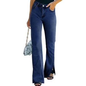 image:imageSidefeel Womens Ripped High Waisted Flared Jeans Wide Leg Destroyed Denim PantsA Navy