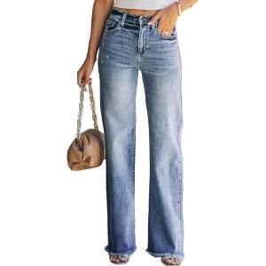 image:imageSidefeel Womens Ripped High Waisted Flared Jeans Wide Leg Destroyed Denim PantsB Blue